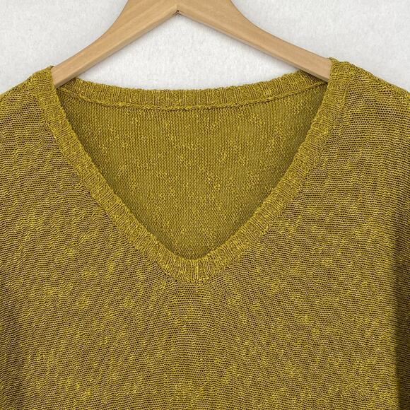 EILEEN FISHER Sweater PM Petite Linen Cotton Grain Slub V-Neck Tunic Green - Picture 3 of 11